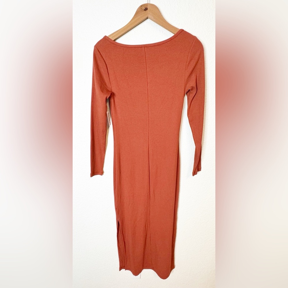 Old Navy Orange Ribbed Square Neck Long Sleeves Midi Dress Size Small NWT - Picture 6 of 7